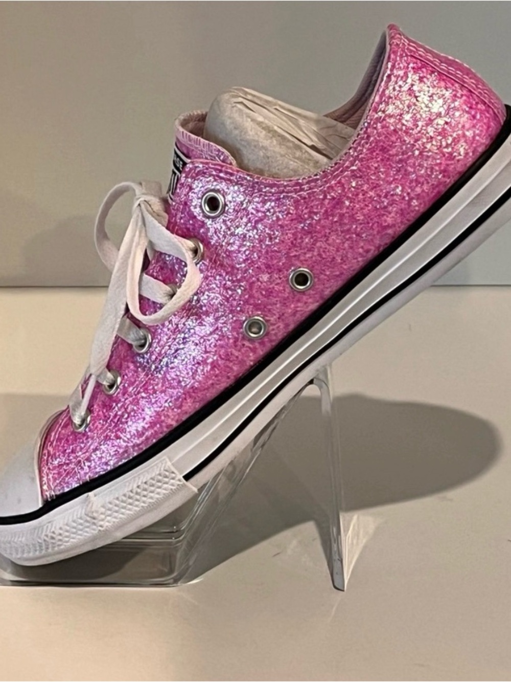 Converse Chuck Taylor Pink Glitter Low Top Sparkle Sneaker Junior 5.5 Womens 7.5 - Picture 4 of 8